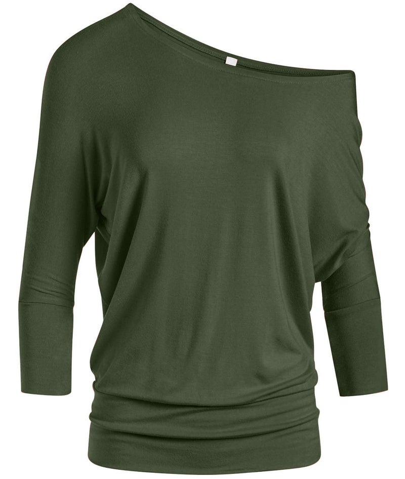 Simlu Olive Round Neck Top for Women - 3/4 Sleeve Green Top (Size Medium) - Image 1